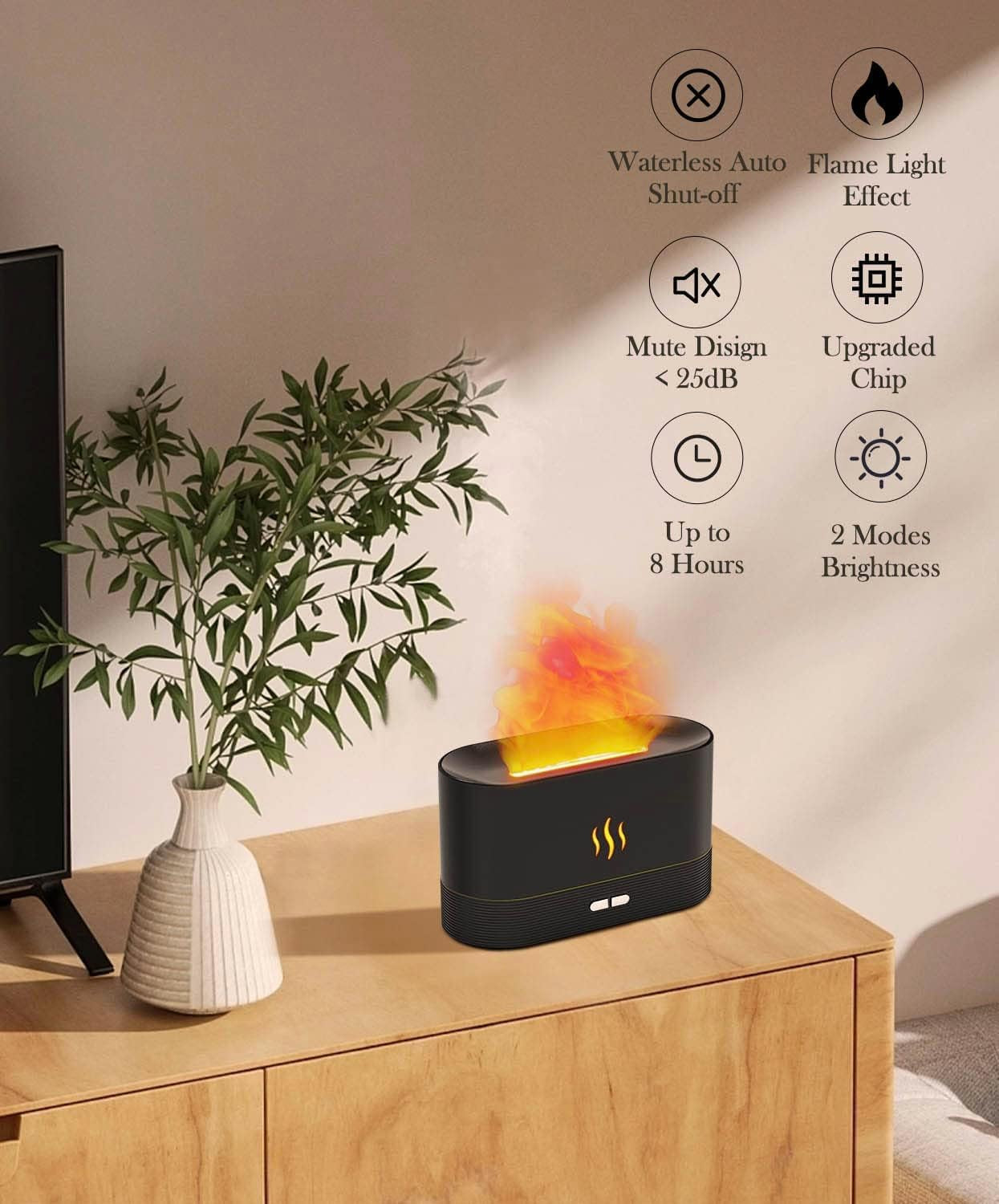 Essential Oil Diffuser Humidifer with Flame Light Effect, Humidifiers for Bedroom with 2 Brightness,
