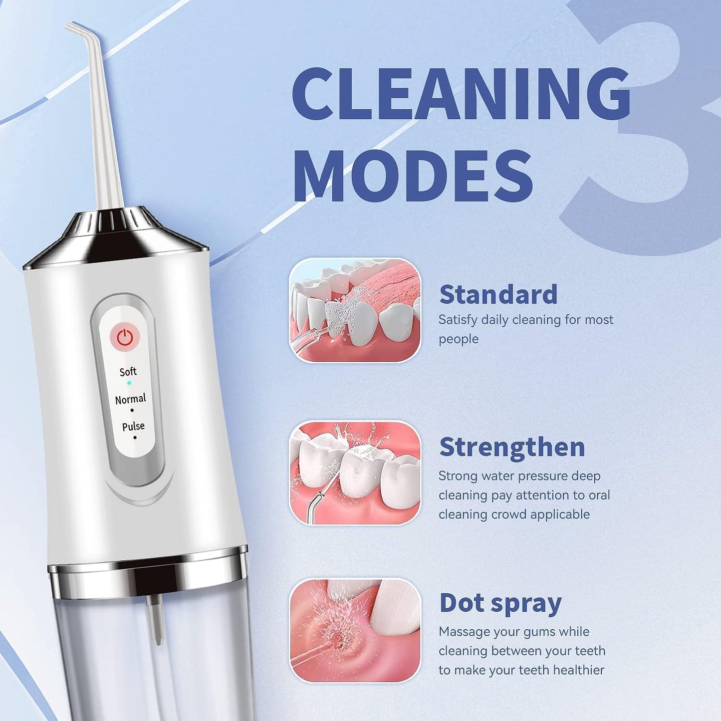 Water-Flosser-Cordless-Teeth-Cleaner Water Dental Flosser with 3 Modes 4 Jets Rechargeable