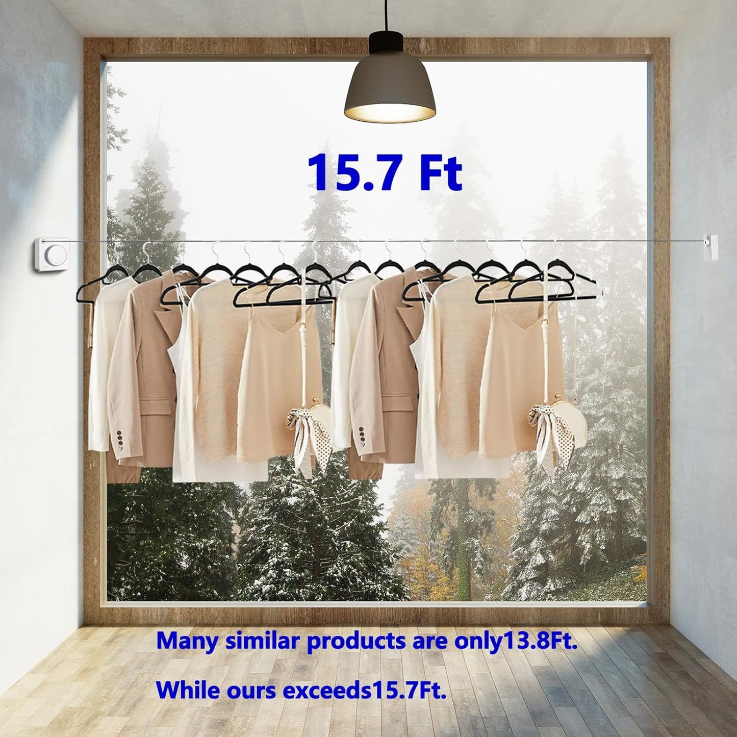 Stainless Steel Wire Laundry Line 15.7Ft Retractable Clothesline Indoor & outdoor,