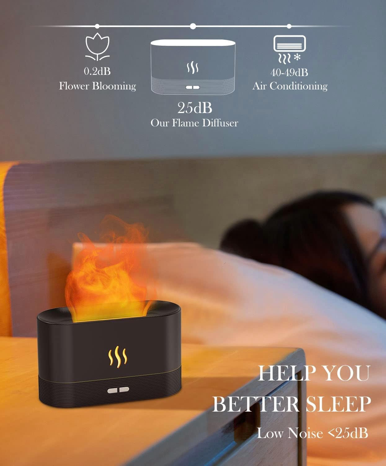 Essential Oil Diffuser Humidifer with Flame Light Effect, Humidifiers for Bedroom with 2 Brightness,