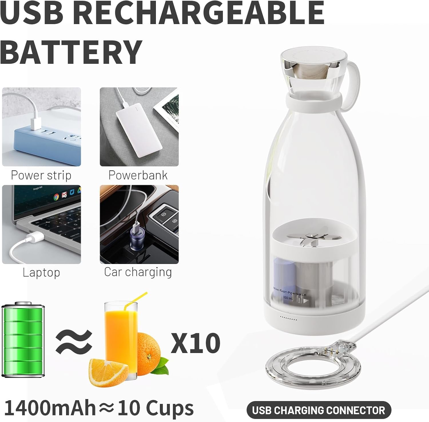 Portable Blender for Shakes and Smoothies with 11.83 Oz Travel Cup and Lid,