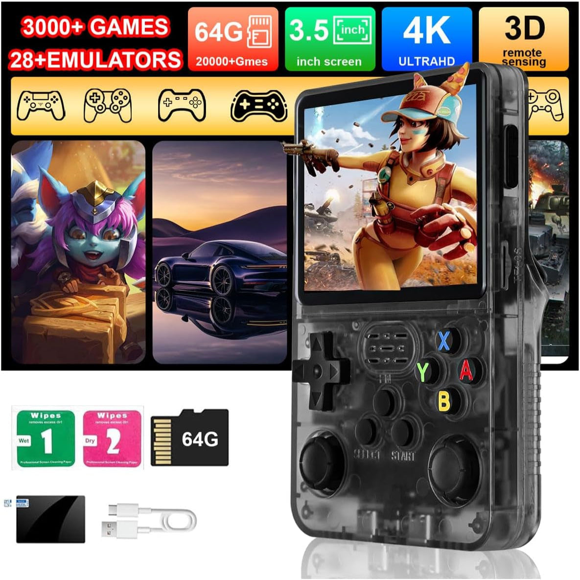 R36S Handheld Game Console, 3.5" Portable Video Gaming Player with Built in 3000+ Games, 