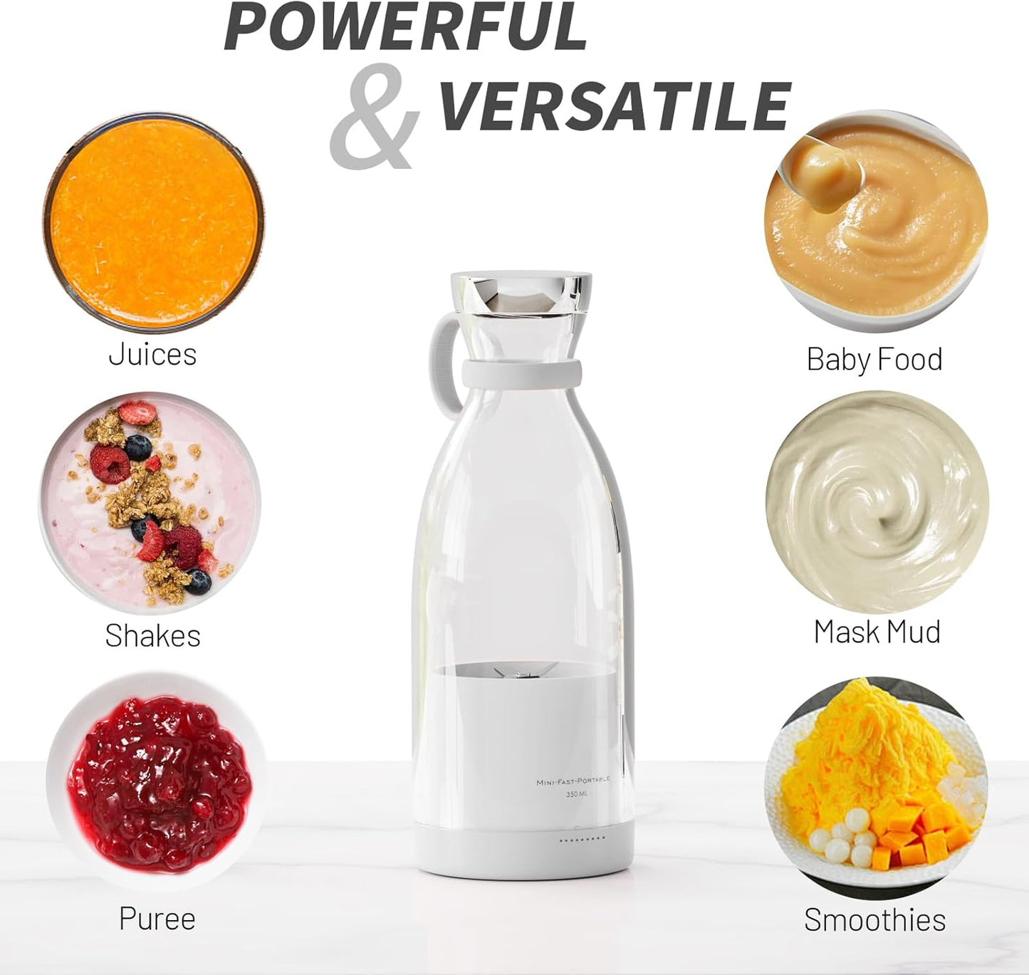 Portable Blender for Shakes and Smoothies with 11.83 Oz Travel Cup and Lid,