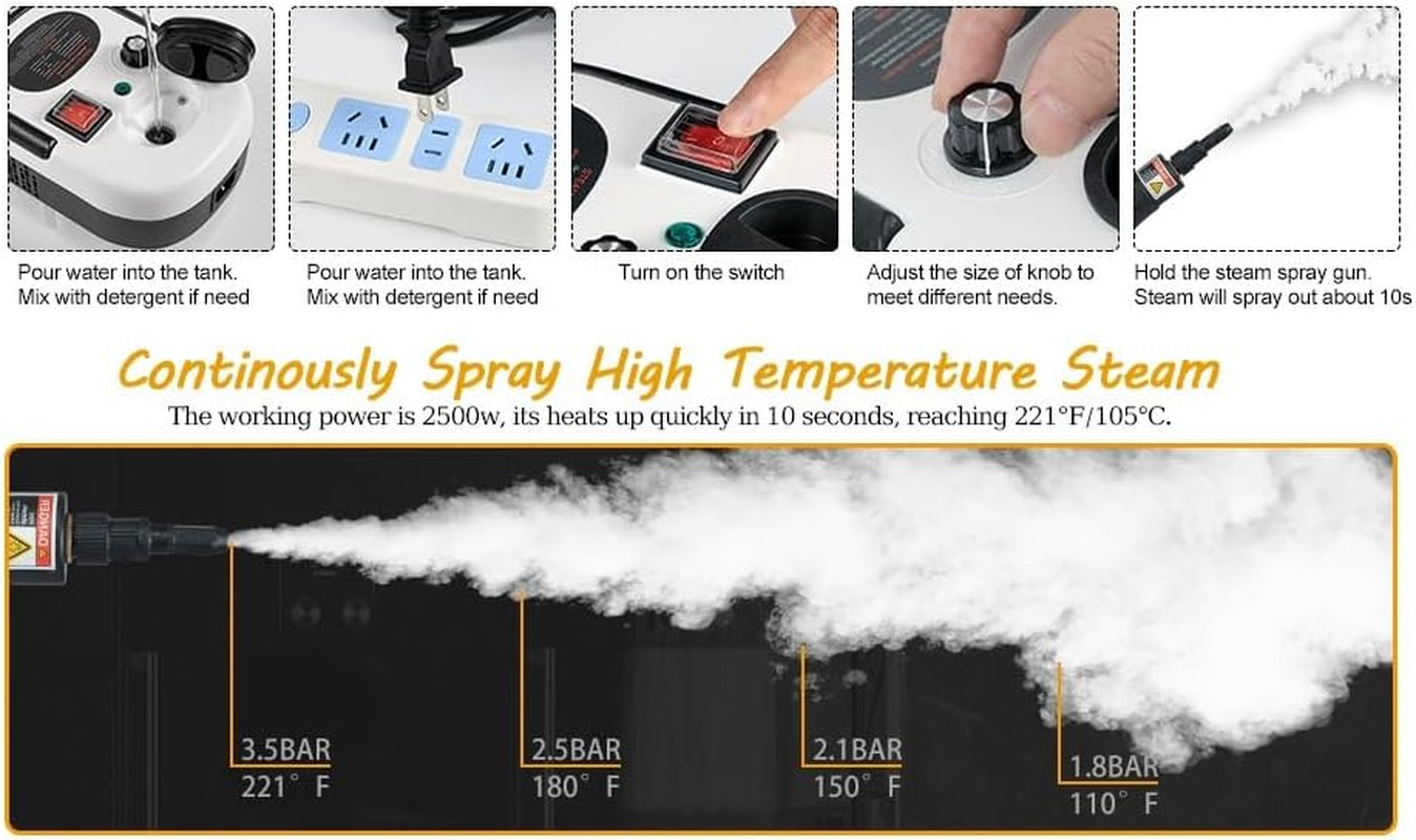 7 in 1 2500W High Pressure Steamer for Cleaning For Car, Handheld Steam Cleaner for Home