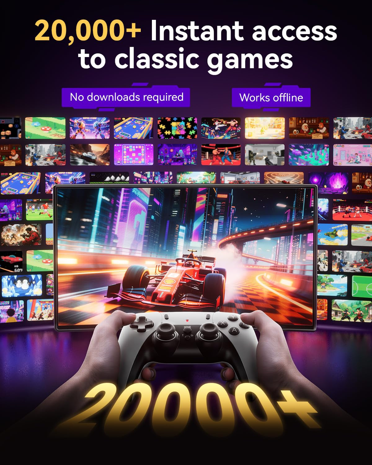 Retro Gaming Console, 20,000+ Retro Game Stick, 23 Emulators, 4K HD TV Game Stick with 2 Wireless Controllers