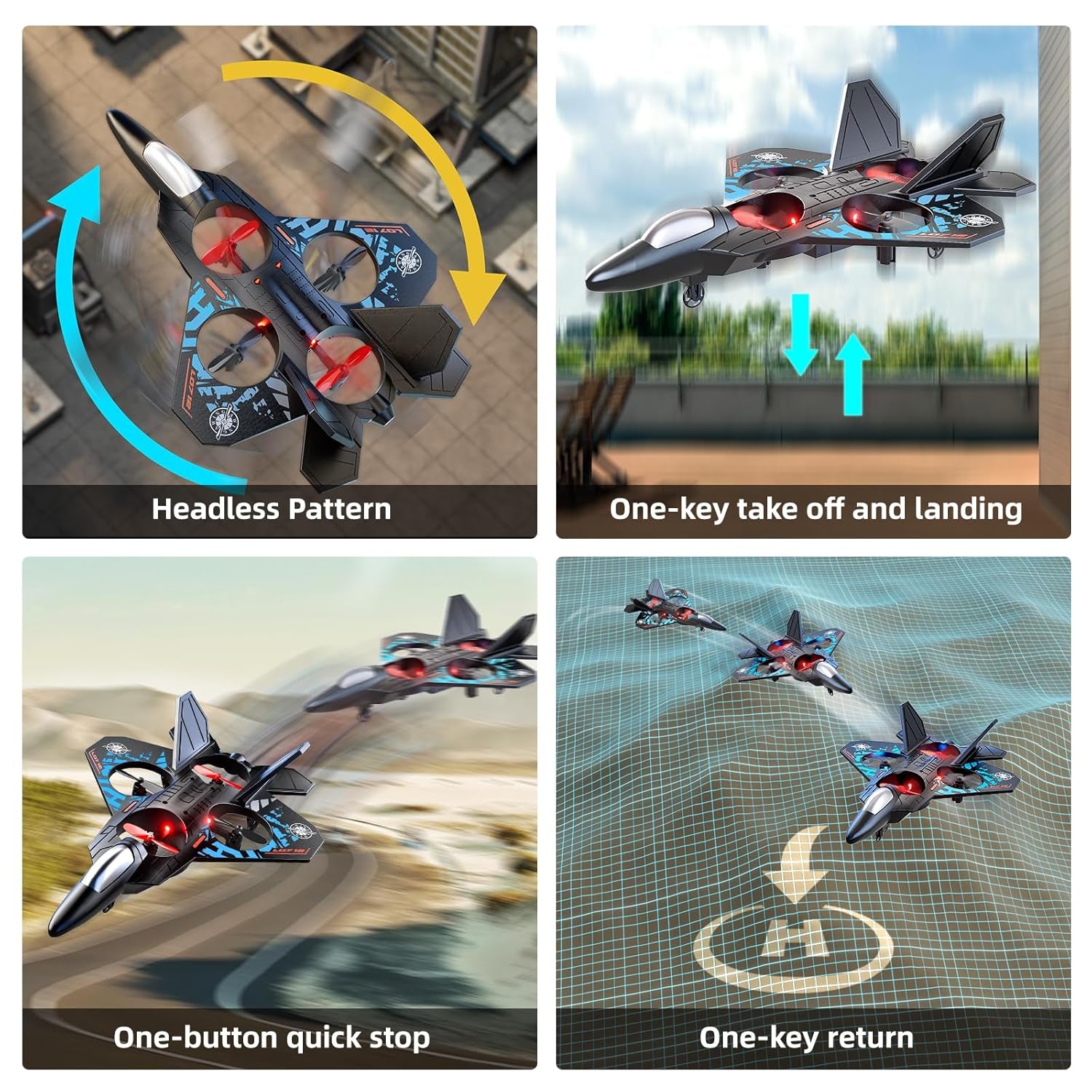 Foam Remote Control Airplane for Kids 8-12, 2.4 Ghz RC Plane with Colorful Lights, 360° Flips & Stunt Roll, 