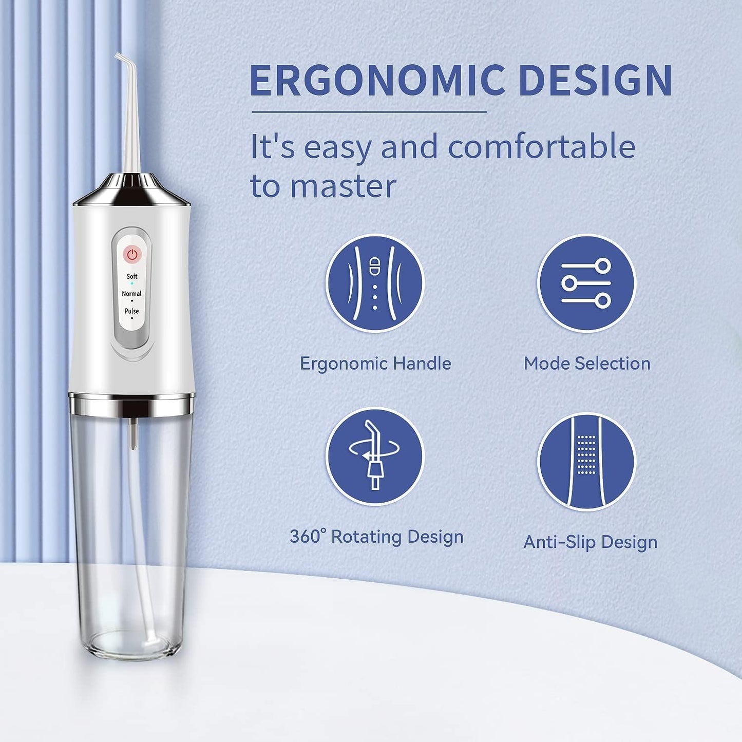 Water-Flosser-Cordless-Teeth-Cleaner Water Dental Flosser with 3 Modes 4 Jets Rechargeable 