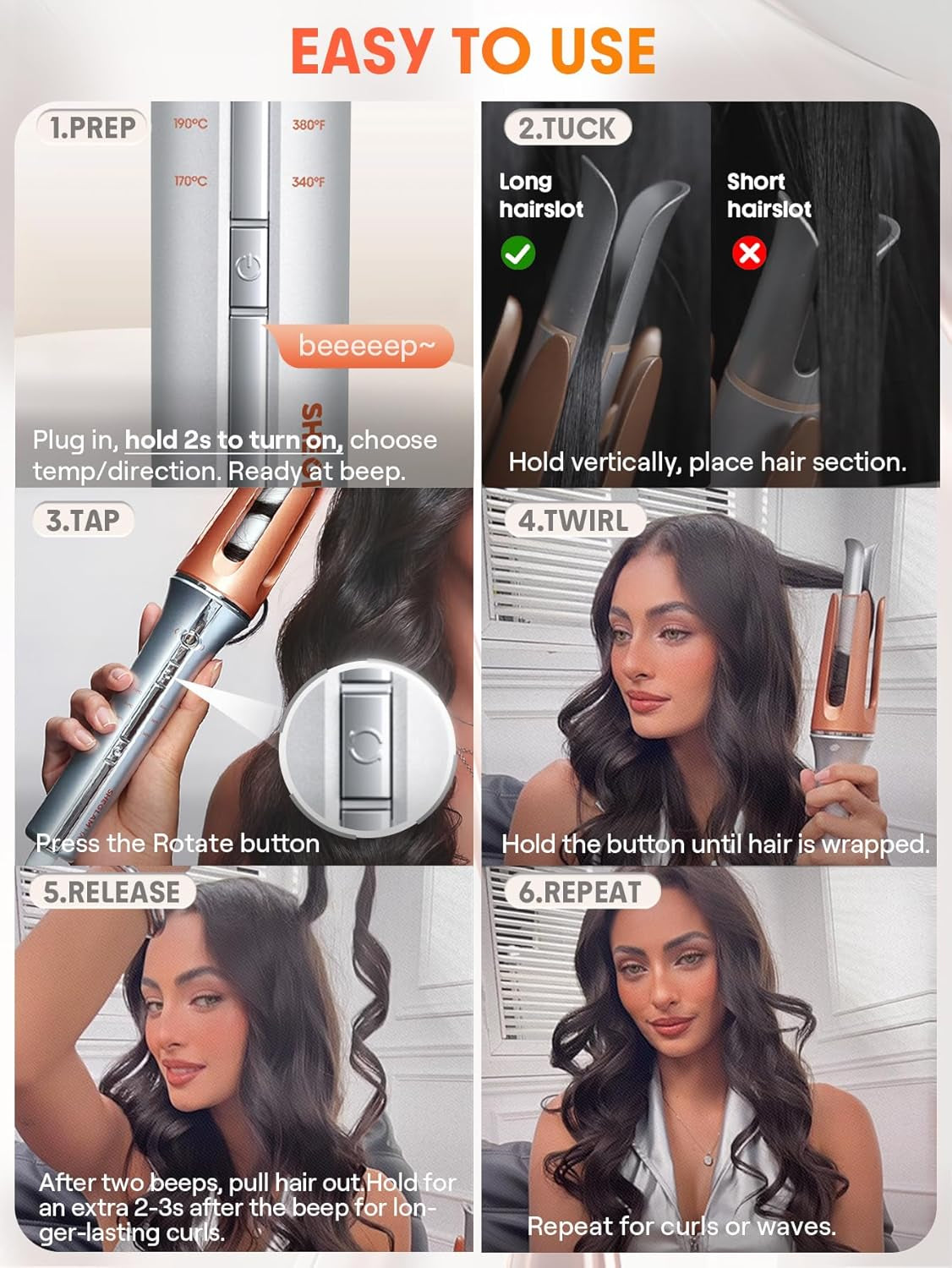 Automatic Curling Iron 1 1/4 Inch with 3 Temperatures Fast Heating, 2-Way Rotation