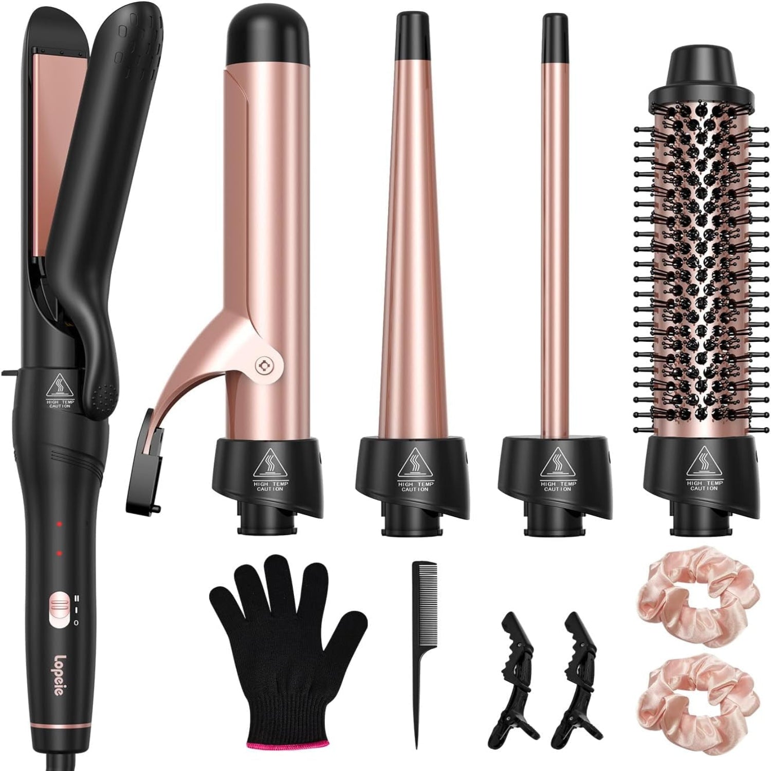 5 in 1 Curling Iron with Thermal Brush and 4 Interchangeable Ceramic Barrels(1/2 to 1 1/2 Inch),Gifts for Women