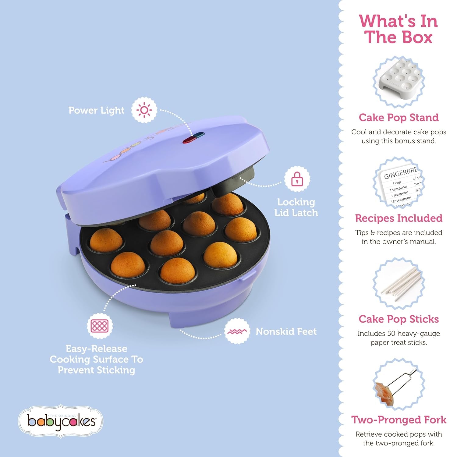 Cake Pop Maker by Select Brands - Kit for Birthdays & More - Includes Decorating Stand & 50 Sticks 