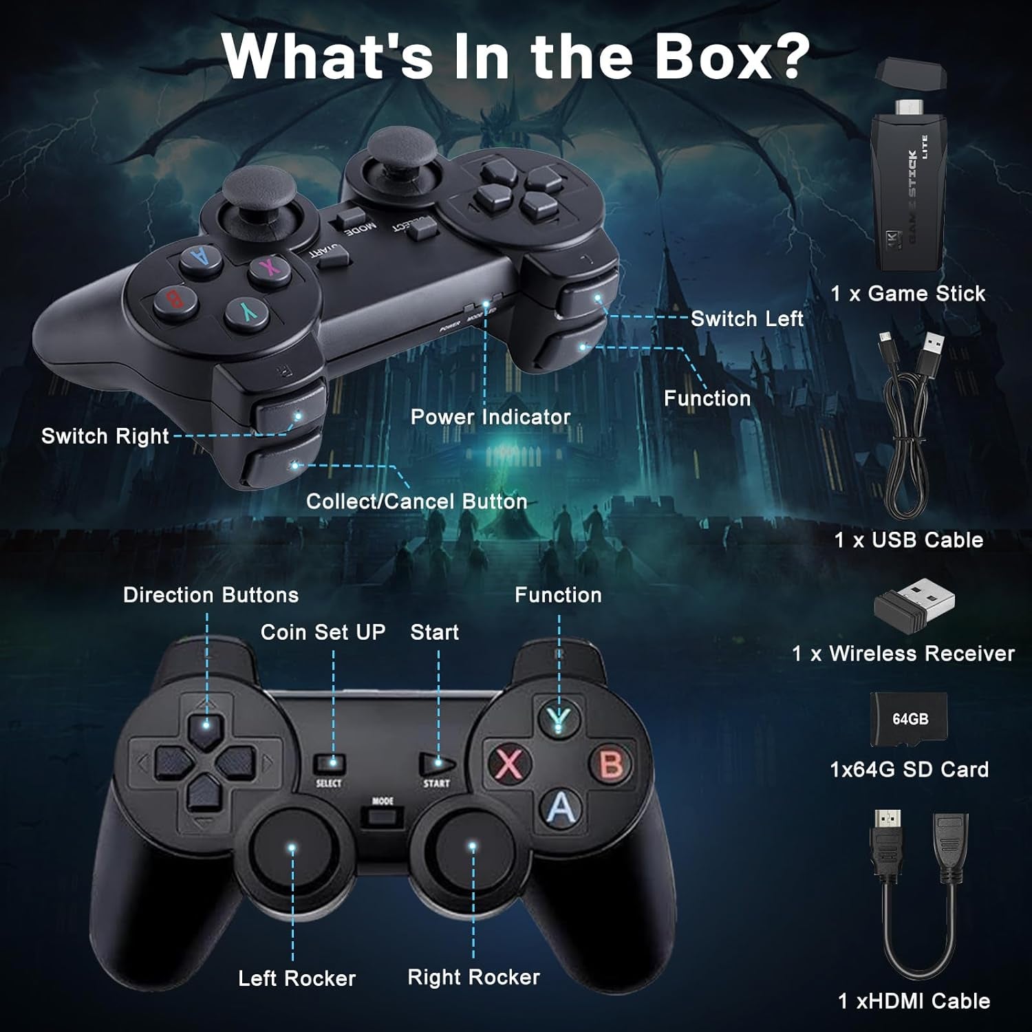 M8 PRO Wireless Game Console - Retro Gaming Consoles with Built in Classic Games, 9 Classic Emulators