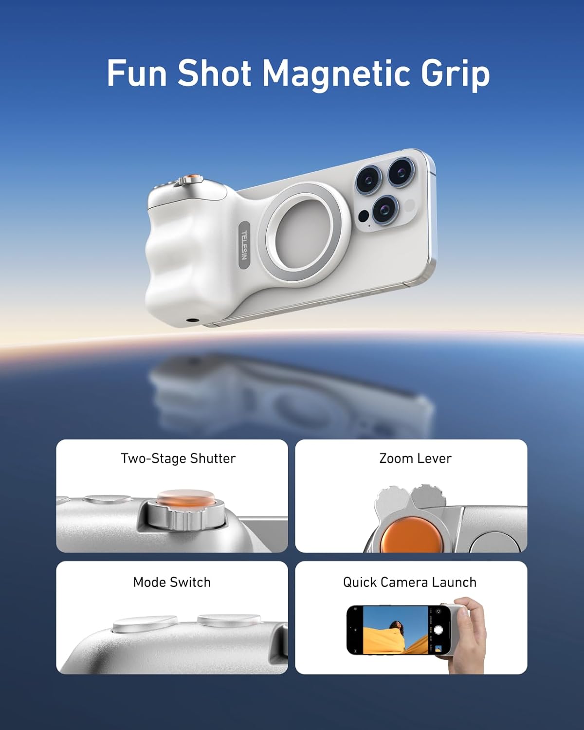 Fun Shot Magnetic Phone Camera DSLR Style Shutter Grip for Iphone & Android with Detachable Wireless Shutter Button 