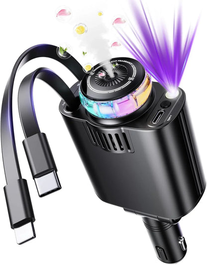 5 in 1 Retractable Fast Car Charger with Starlight & Aromatherapy