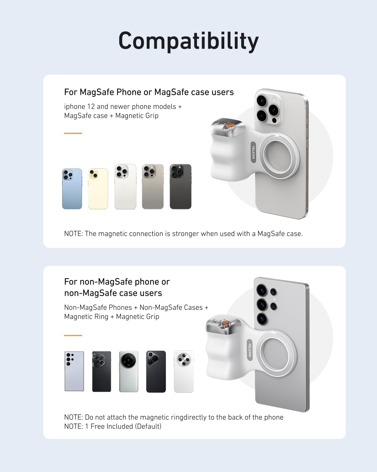 Fun Shot Magnetic Phone Camera DSLR Style Shutter Grip for Iphone & Android with Detachable Wireless Shutter Button 