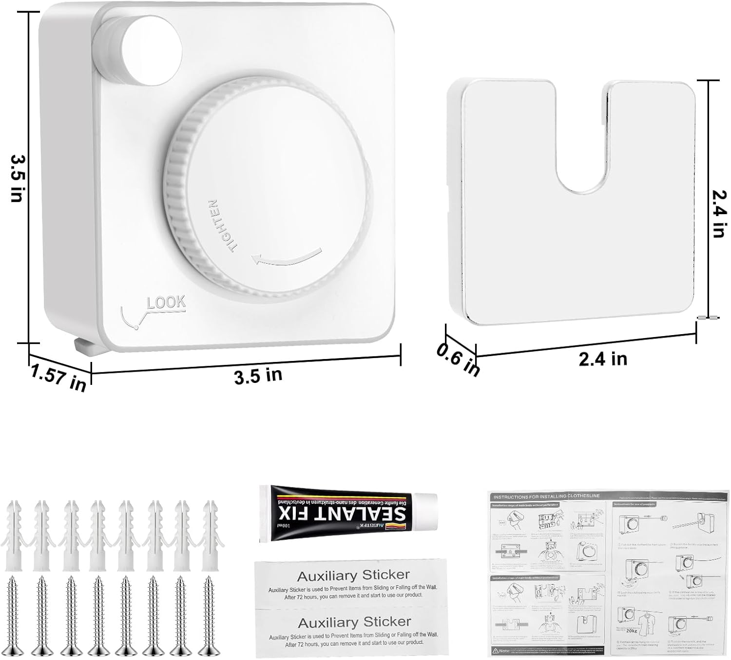 Stainless Steel Wire Laundry Line  15.7Ft Retractable Clothesline Indoor & outdoor,