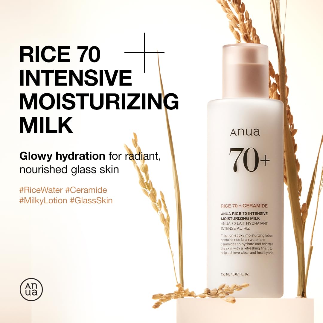 ANUA  Rice 70 Intensive Moisturizing Milk, Lotion for Deep Hydration and Nourishing,  Korean Skincare, 150Ml/ 5.07 Fl.Oz.
