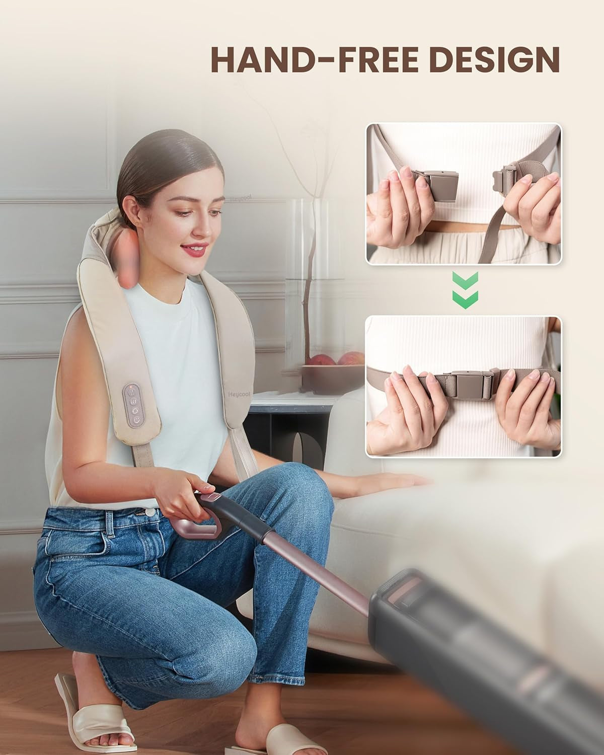 Rechargeable Cordless Neck Massager with Heat, 4D Deep Kneading Neck Shoulder Massager for Pain, 