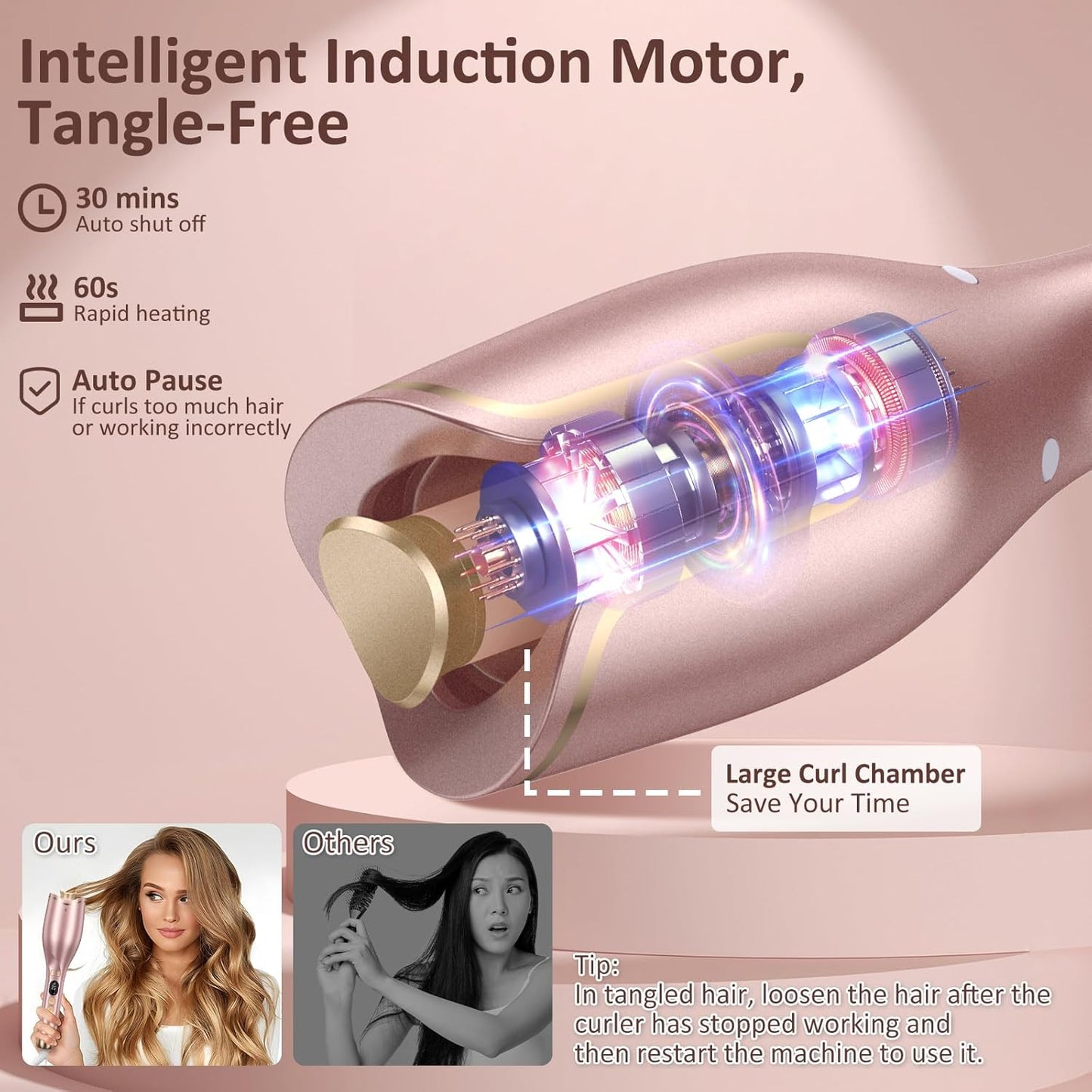 Automatic Curling Iron, Hair Curler 1" Large Slot, 4 Temperature Settings, Fast Heating Easy for Use