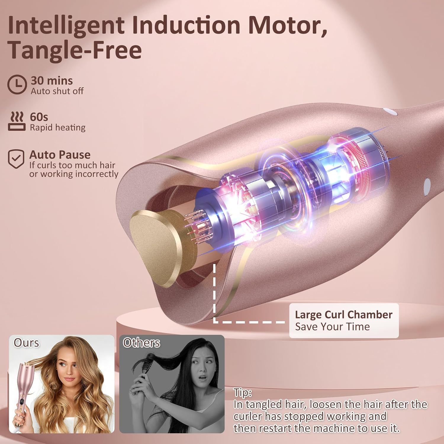 Automatic Curling Iron, Hair Curler 1" Large Slot, 4 Temperature Settings, Fast Heating Easy for Use