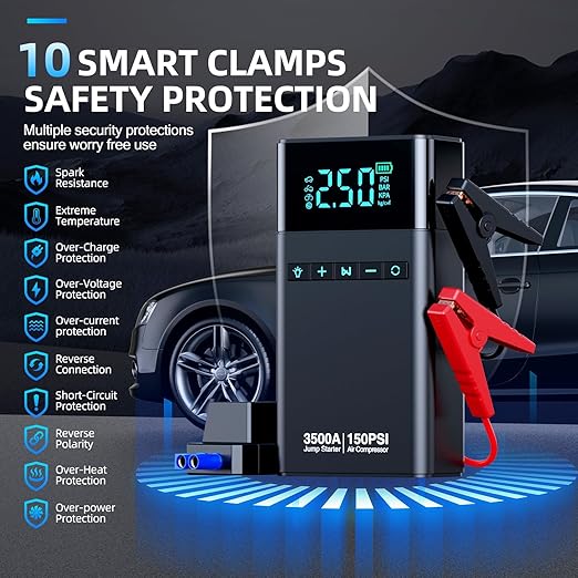 🚗⚡ Heavy-Duty Car Battery Booster & Tire Inflator