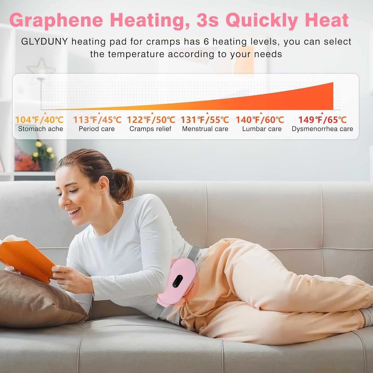 Portable Period Cramp Relief Massager, Cordless Heating Pad with 6 Heat Levels  (Pink)