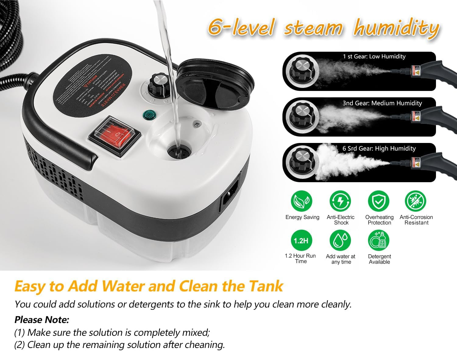 7 in 1 2500W High Pressure Steamer for Cleaning For Car, Handheld Steam Cleaner for Home