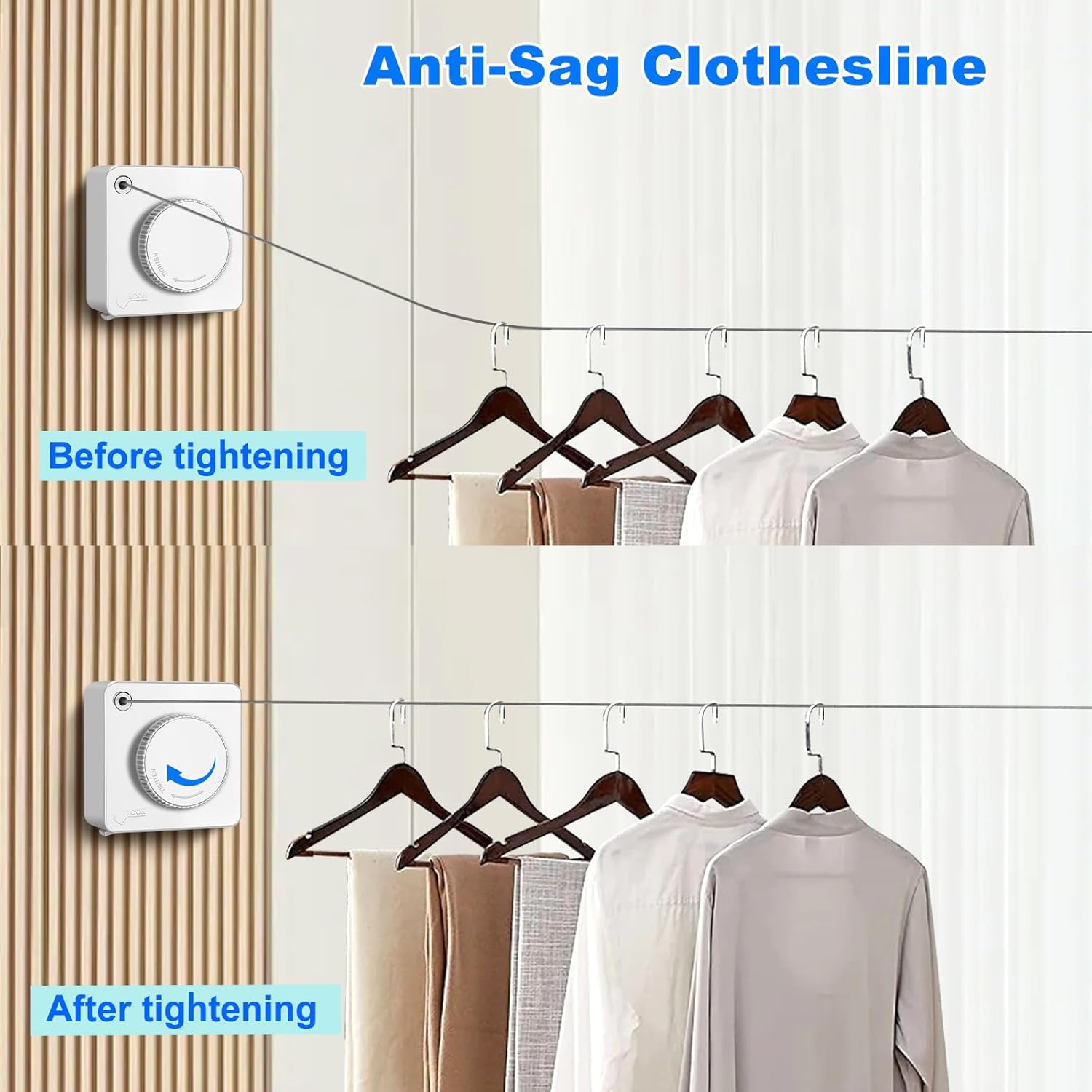 Stainless Steel Wire Laundry Line  15.7Ft Retractable Clothesline Indoor & outdoor,