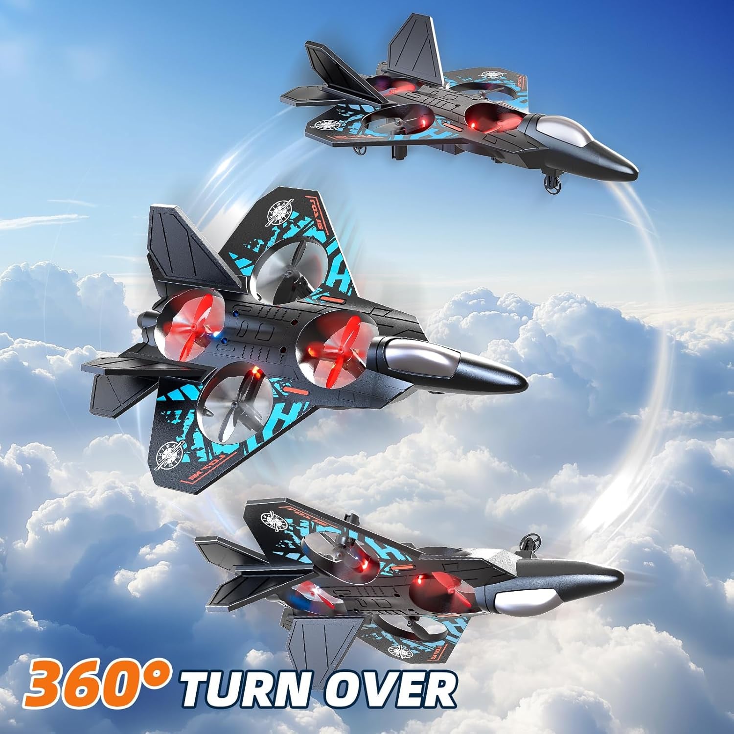 Foam Remote Control Airplane for Kids 8-12, 2.4 Ghz RC Plane with Colorful Lights, 360° Flips & Stunt Roll, 