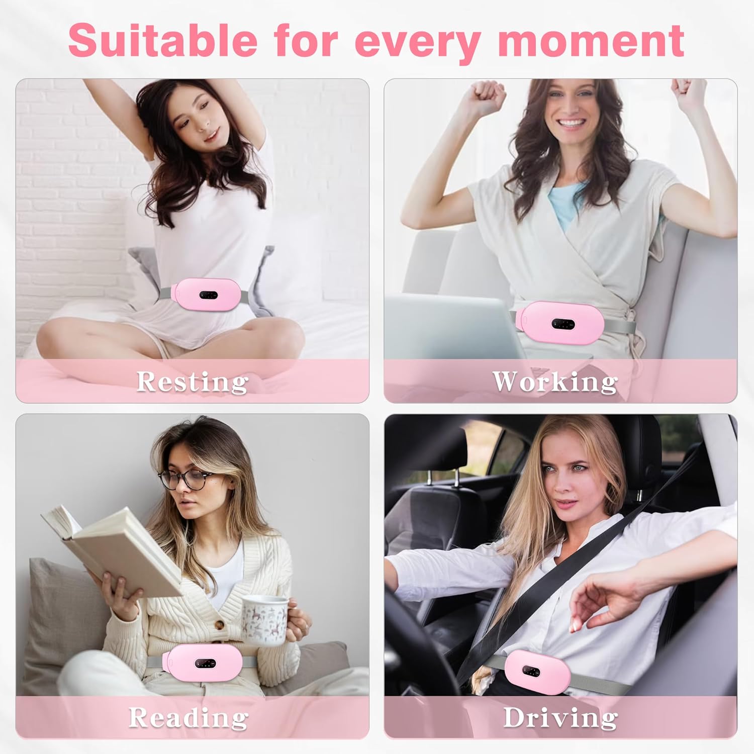 Portable Period Cramp Relief Massager, Cordless Heating Pad with 6 Heat Levels  (Pink)
