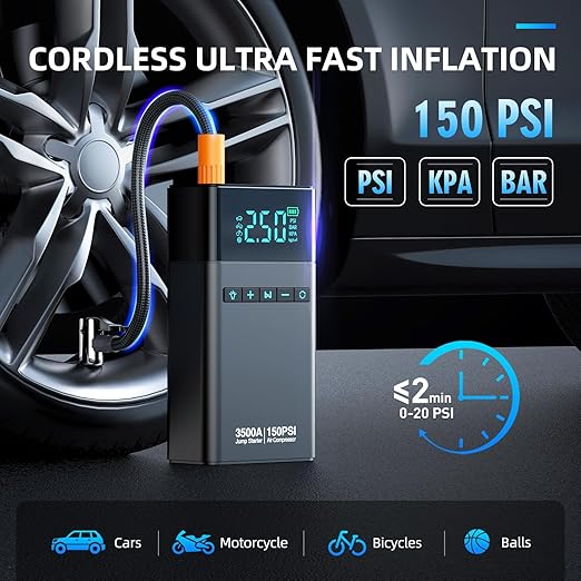 🚗⚡ Heavy-Duty Car Battery Booster & Tire Inflator
