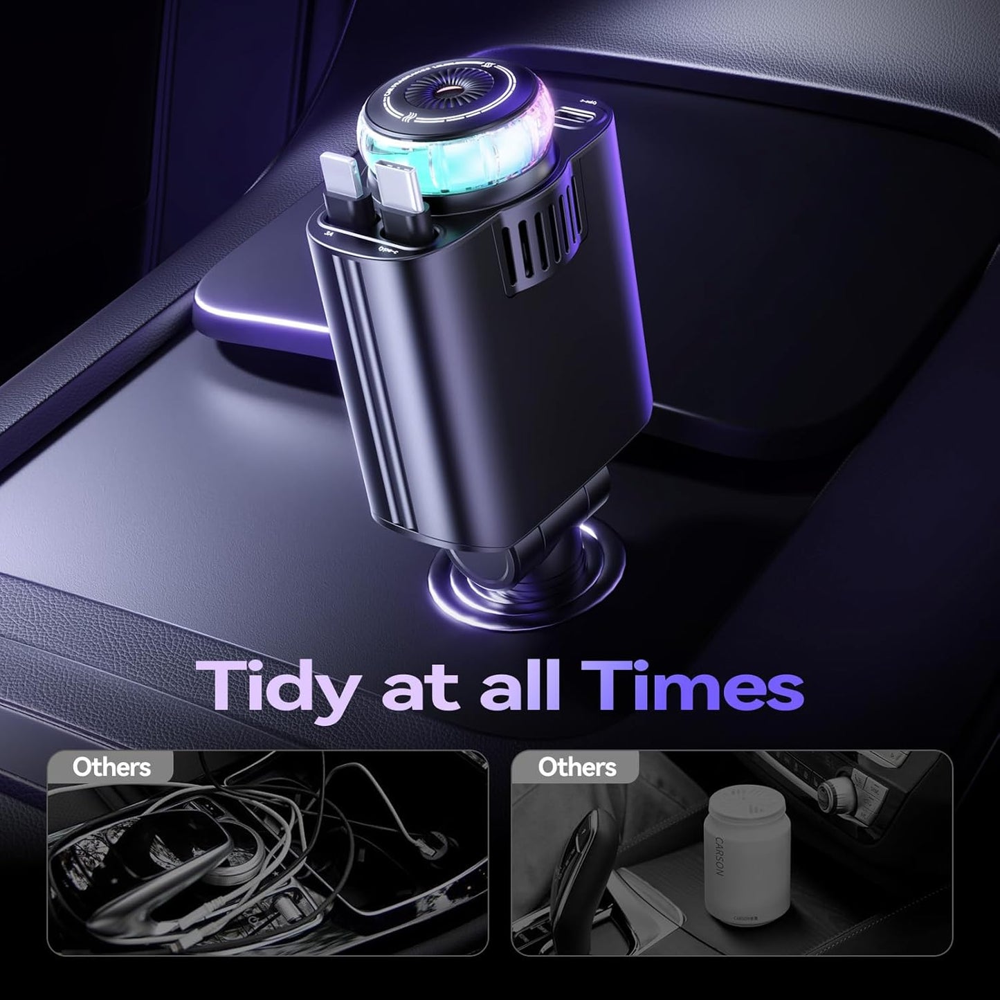 Retractable Car Charger with Starlight and Aromatherapy, 5 in 1 USB C Car Charger Adapter