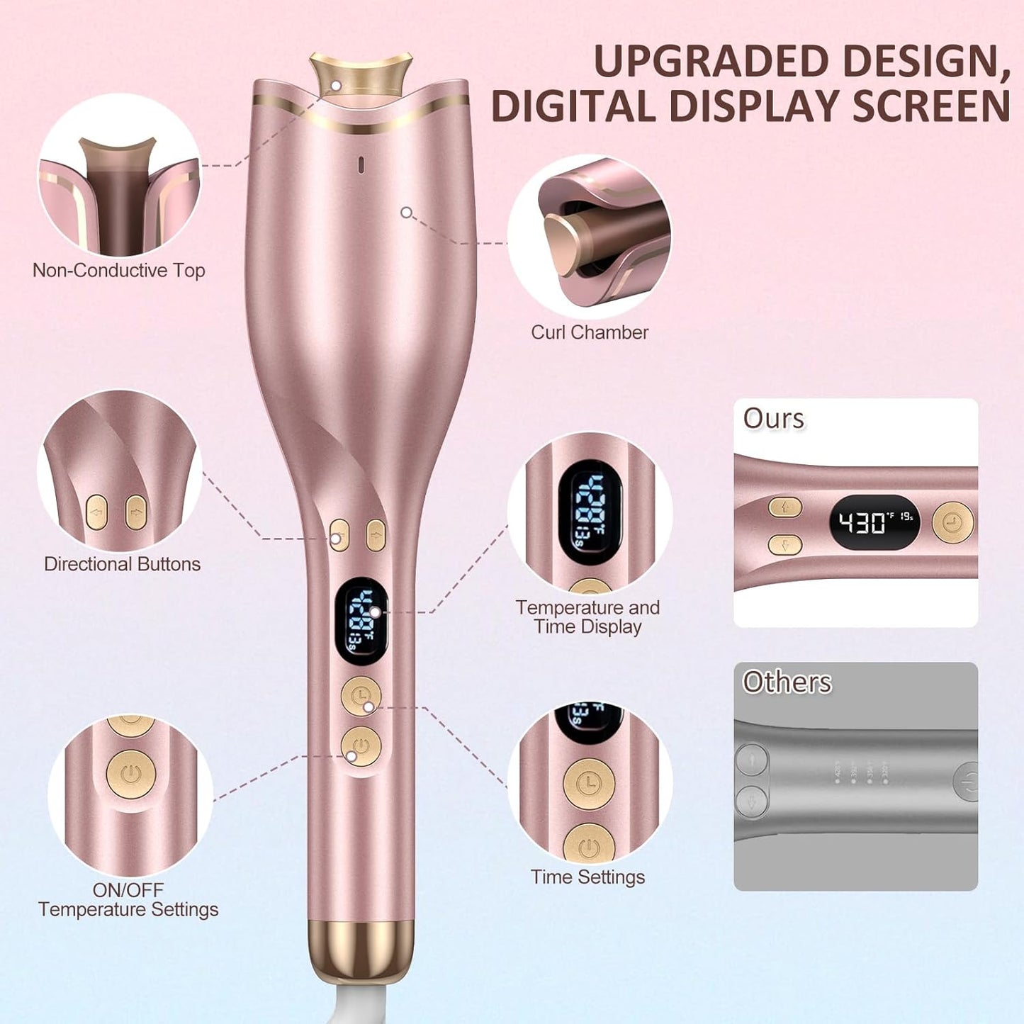 Automatic Curling Iron, Hair Curler 1" Large Slot, 4 Temperature Settings, Fast Heating Easy for Use