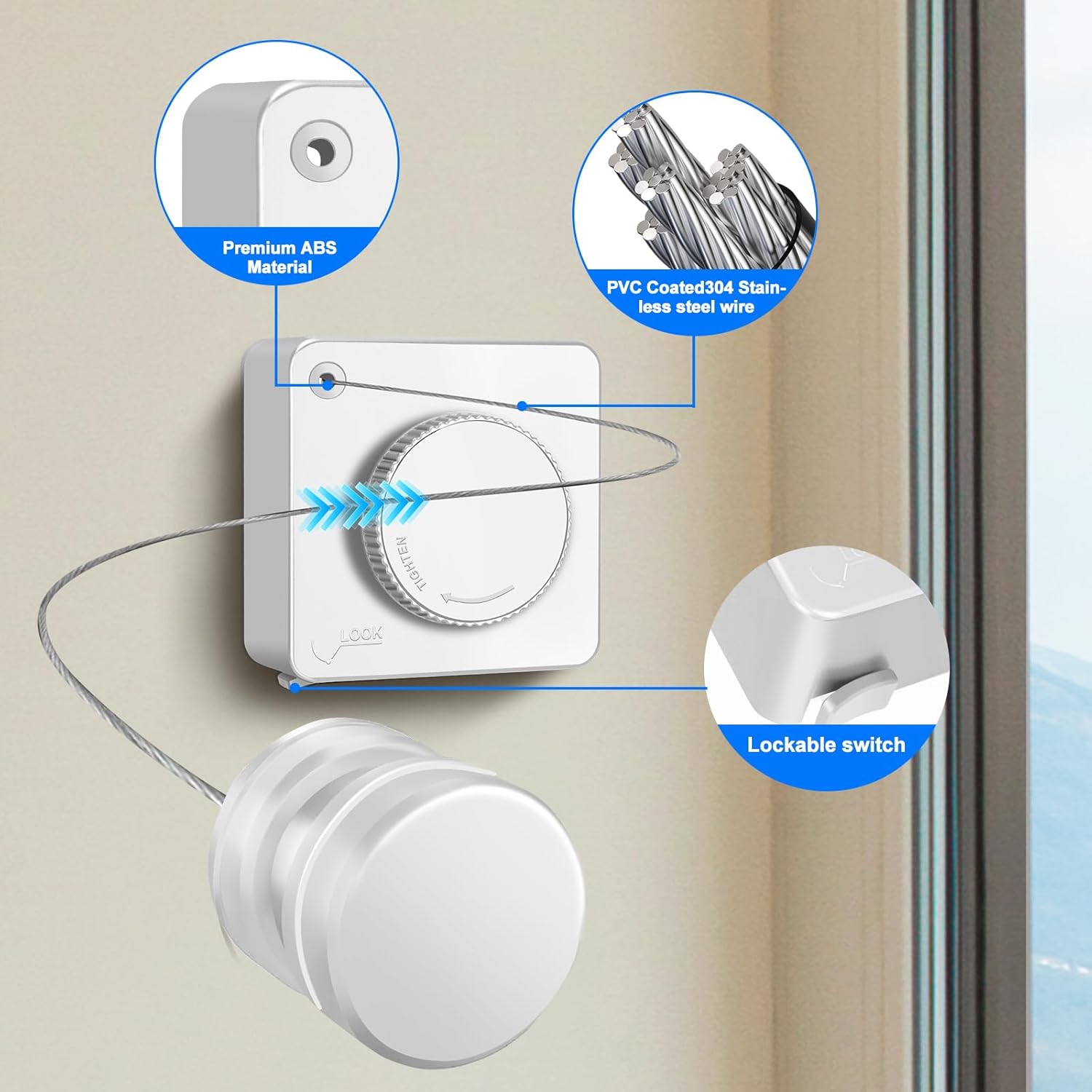 Stainless Steel Wire Laundry Line  15.7Ft Retractable Clothesline Indoor & outdoor,