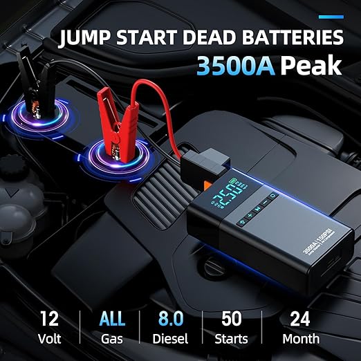 🚗⚡ Heavy-Duty Car Battery Booster & Tire Inflator