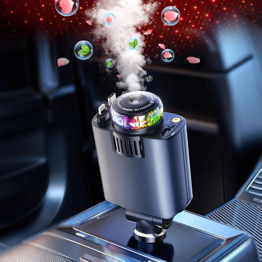 🚗✨5 in 1 Retractable Fast Car Charger with Starlight & Aromatherapy