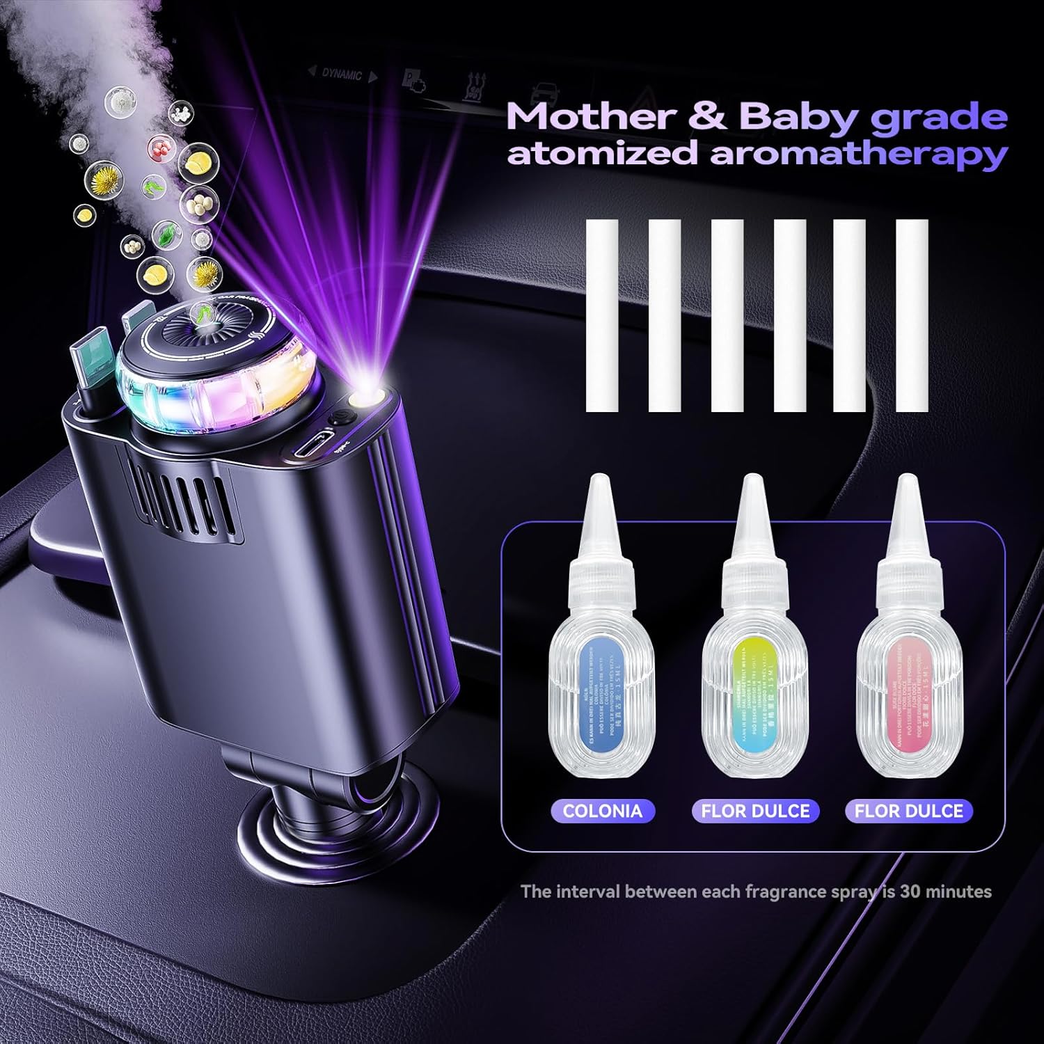 Retractable Car Charger with Starlight and Aromatherapy, 5 in 1 USB C Car Charger Adapter