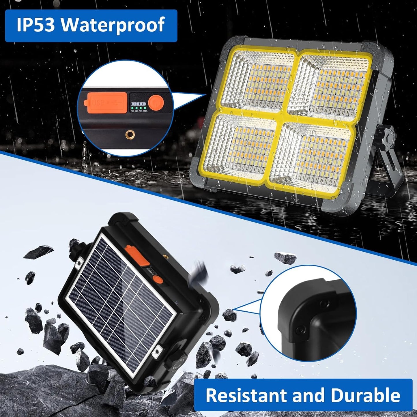 ☀️ Solar LED Flood Light 100W – Emergency Power Bank 🔦