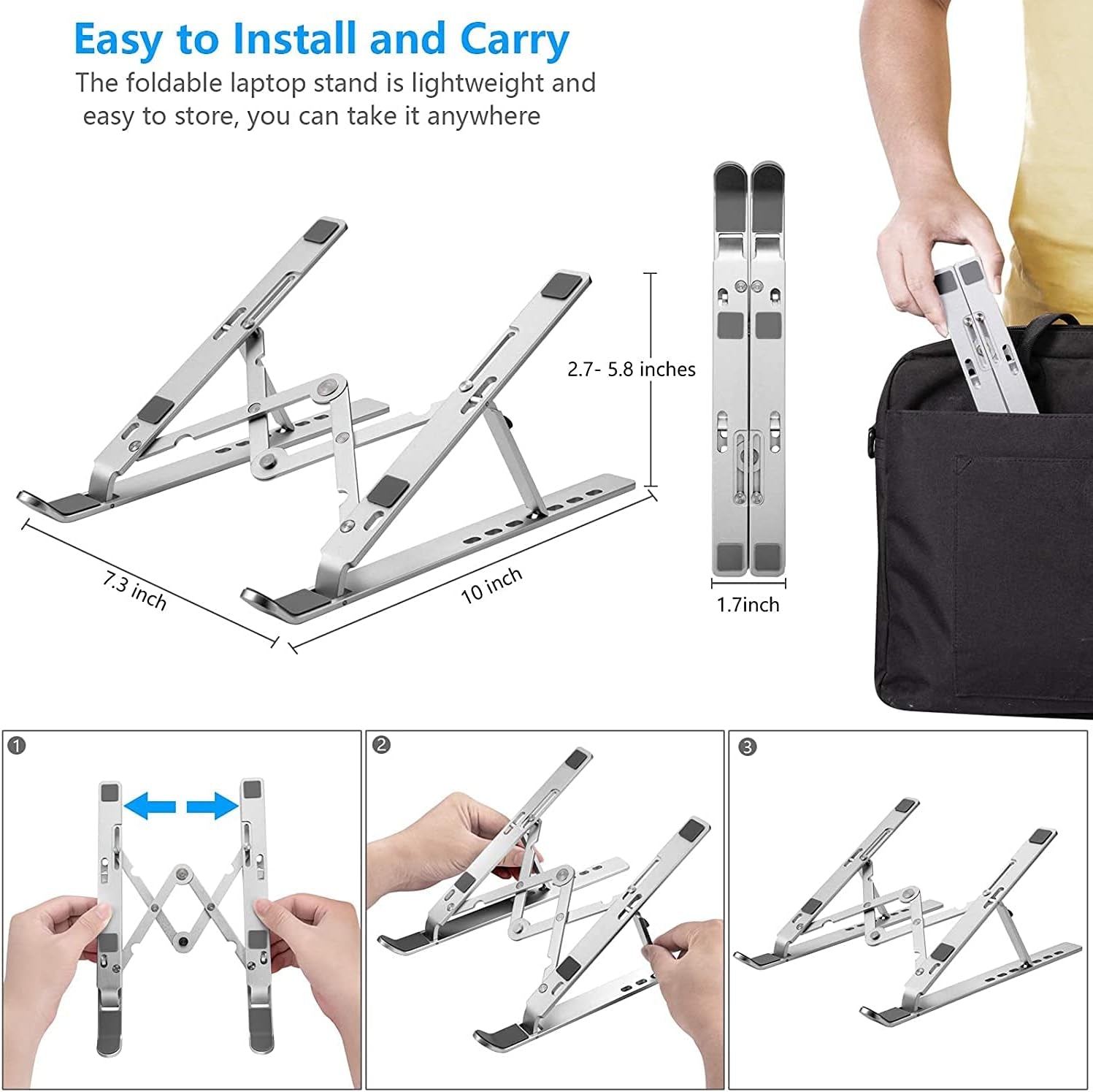 Laptop Stand for Desk, Ergonomic Design Adjustable Aluminum Foldable Portable Computer Stand