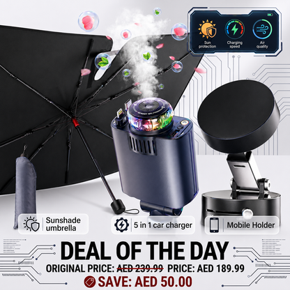 Ultimate Car Essentials Combo – Sunshade, Fast Charger & Phone Holder
