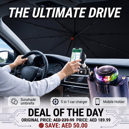 Ultimate Car Essentials Combo – Sunshade, Fast Charger & Phone Holder