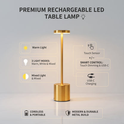 Rechargeable LED Table Lamp – Cordless Dimmable Light