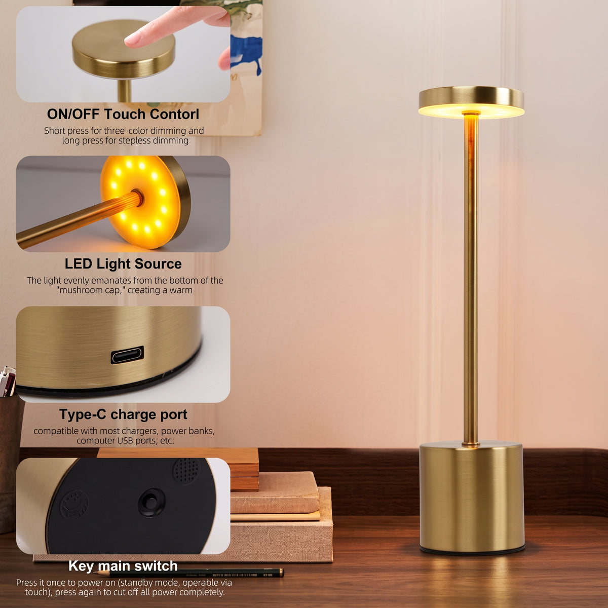 Rechargeable LED Table Lamp – Cordless Dimmable Light