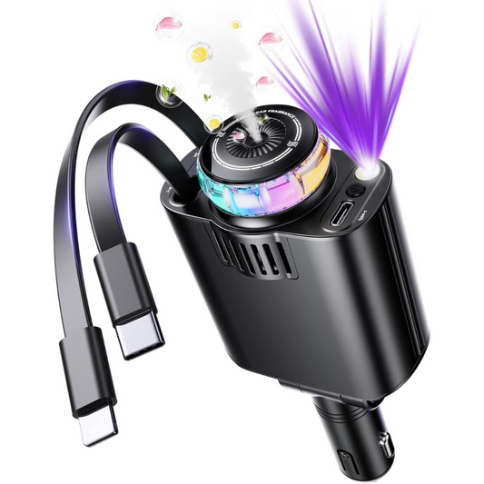 Retractable Car Charger with Starlight and Aromatherapy, 5 in 1 USB C Car Charger Adapter