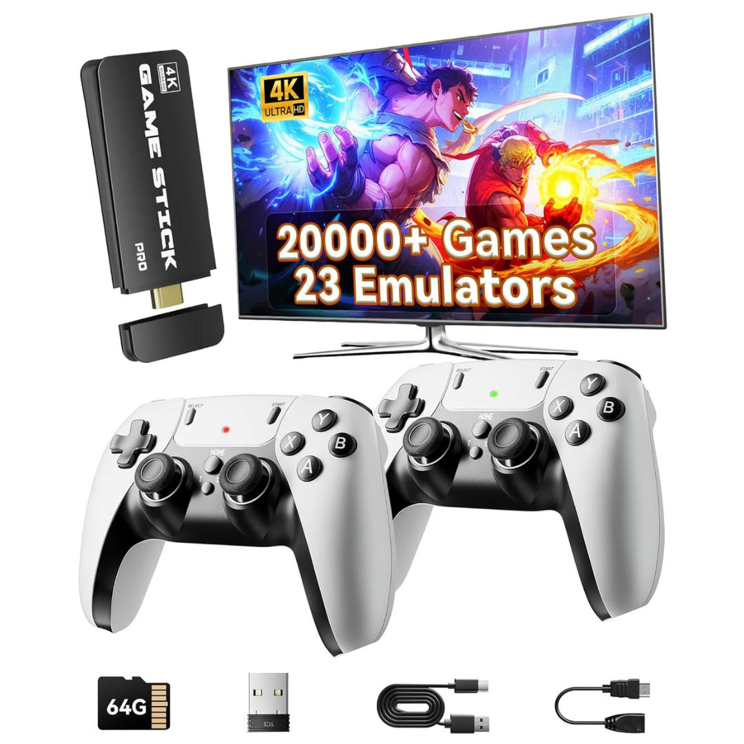 Retro Gaming Console, 20,000+ Retro Game Stick, 23 Emulators, 4K HD TV Game Stick with 2 Wireless Controllers