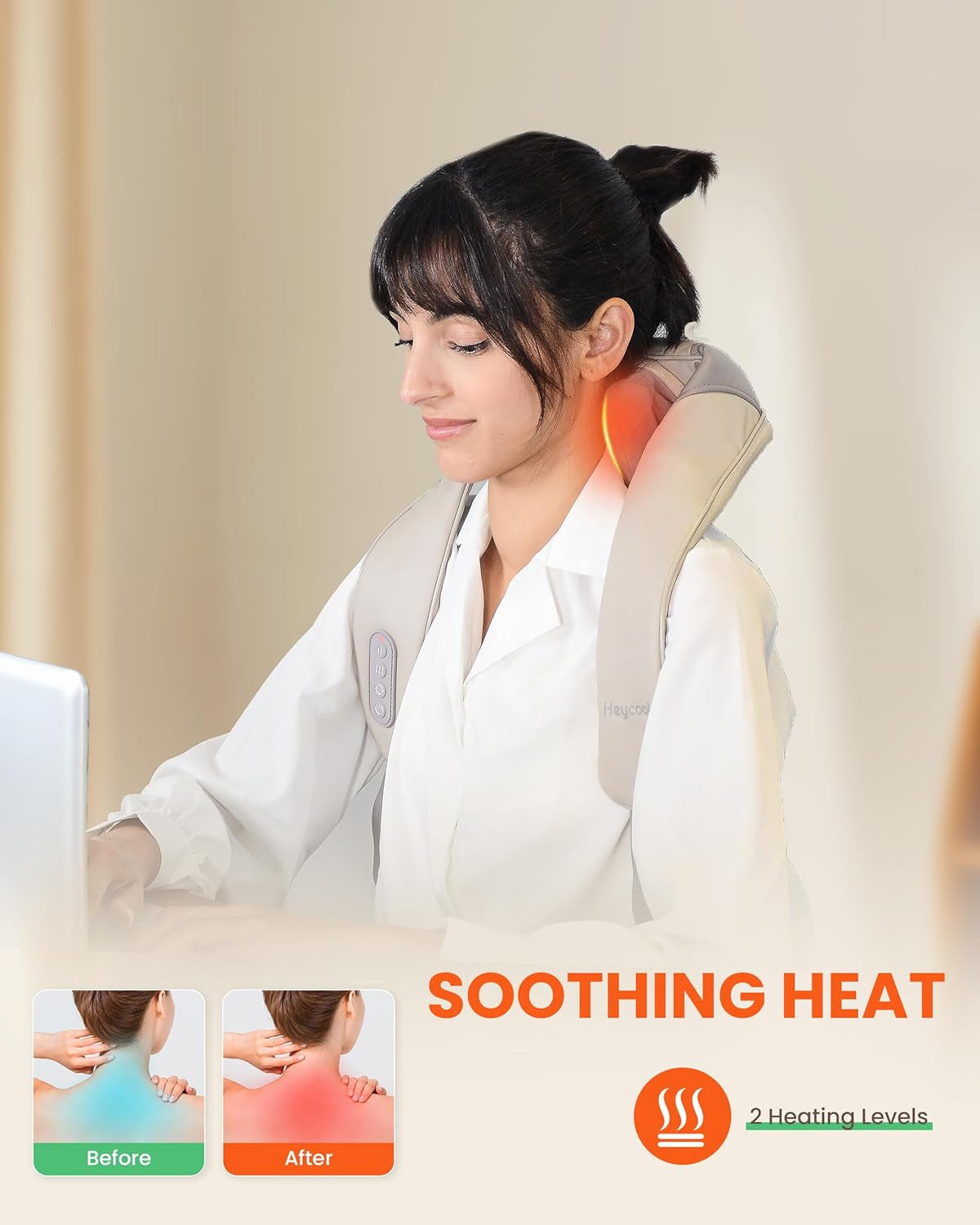 Rechargeable Cordless Neck Massager with Heat, 4D Deep Kneading Neck Shoulder Massager for Pain, 