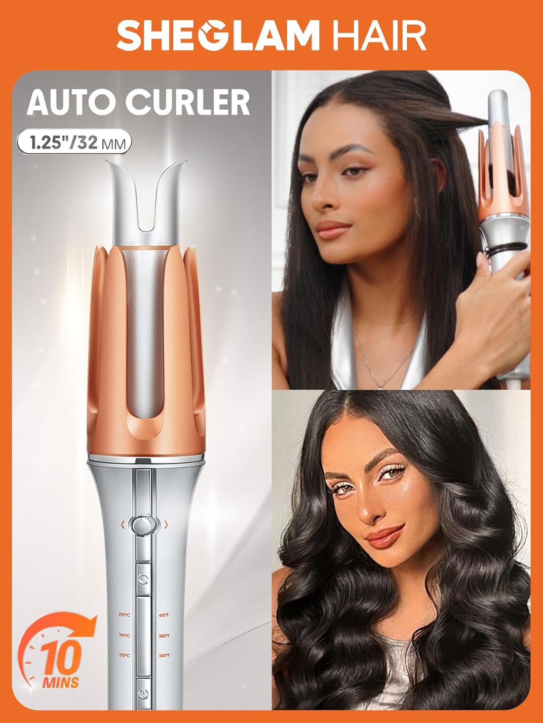 Automatic Curling Iron 1 1/4 Inch with 3 Temperatures Fast Heating, 2-Way Rotation