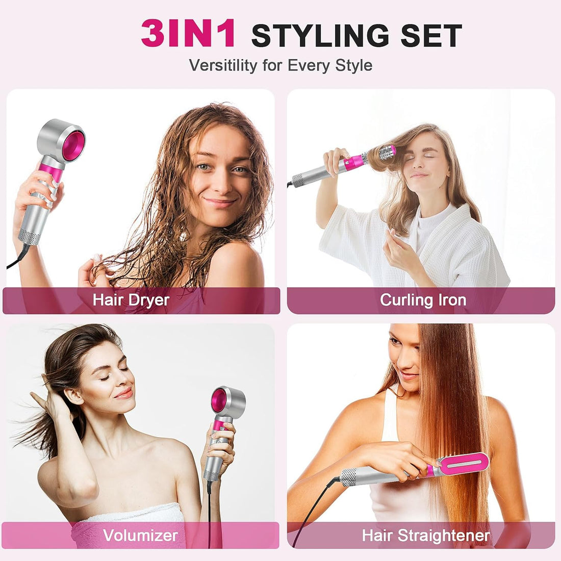 Blow Dryer Brush Set, Air Sculpt 3-In-1 Hot Air Brush Blow Dryer - Salon Blowout Styler for Smooth Curls 