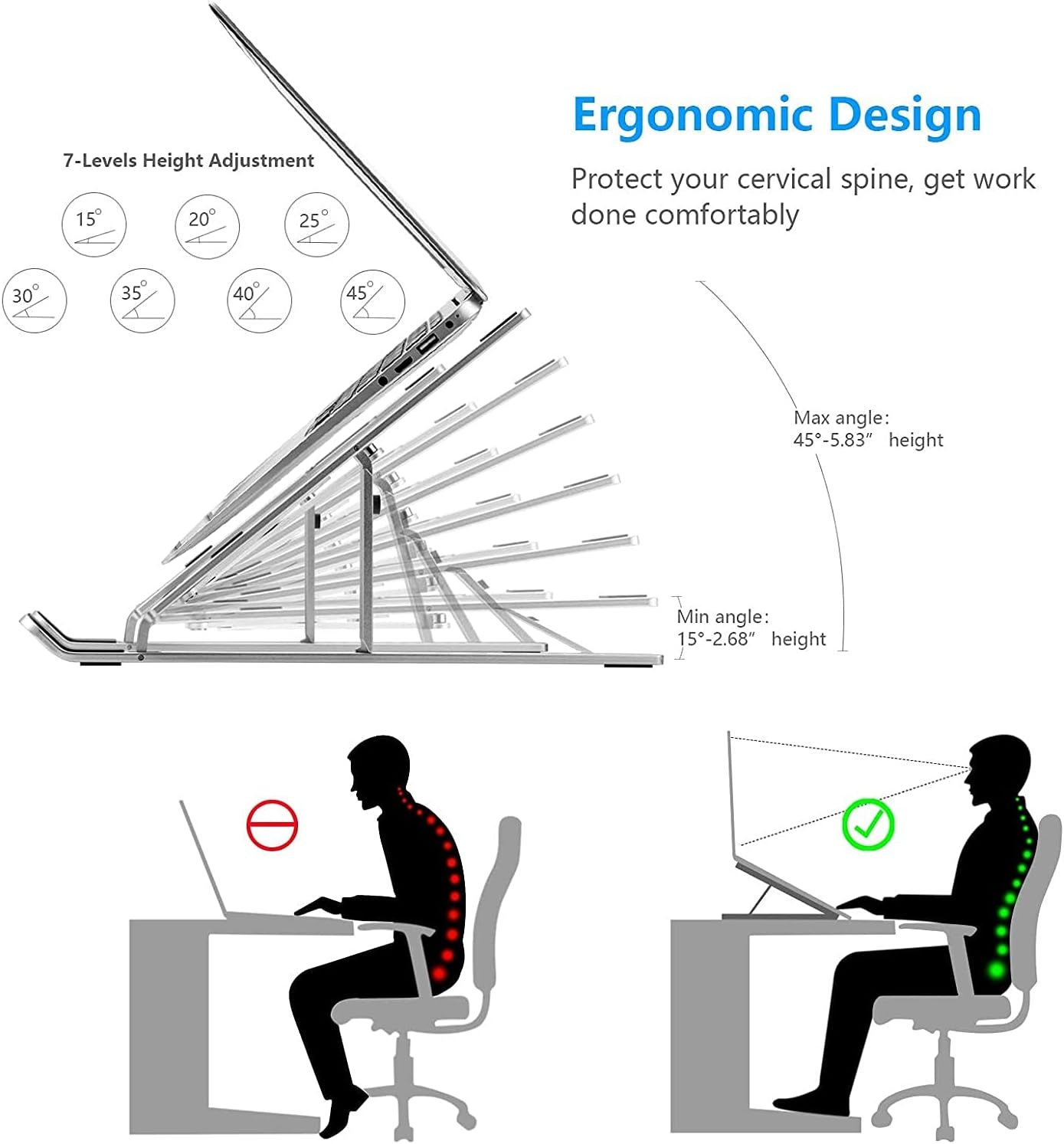 Laptop Stand for Desk, Ergonomic Design Adjustable Aluminum Foldable Portable Computer Stand