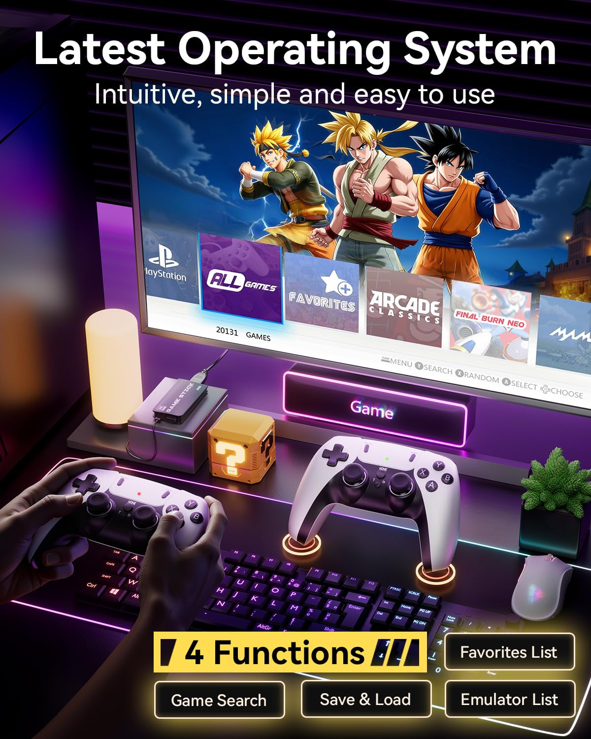 Retro Gaming Console, 20,000+ Retro Game Stick, 23 Emulators, 4K HD TV Game Stick with 2 Wireless Controllers