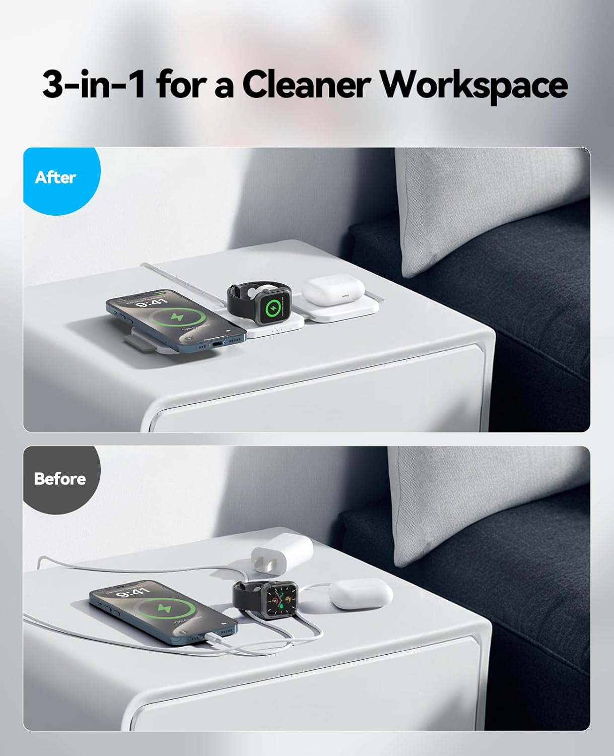 3 in 1 Charging Station for Apple Multiple Devices, Foldable Magnetic Fast Wireless Charger Dock,